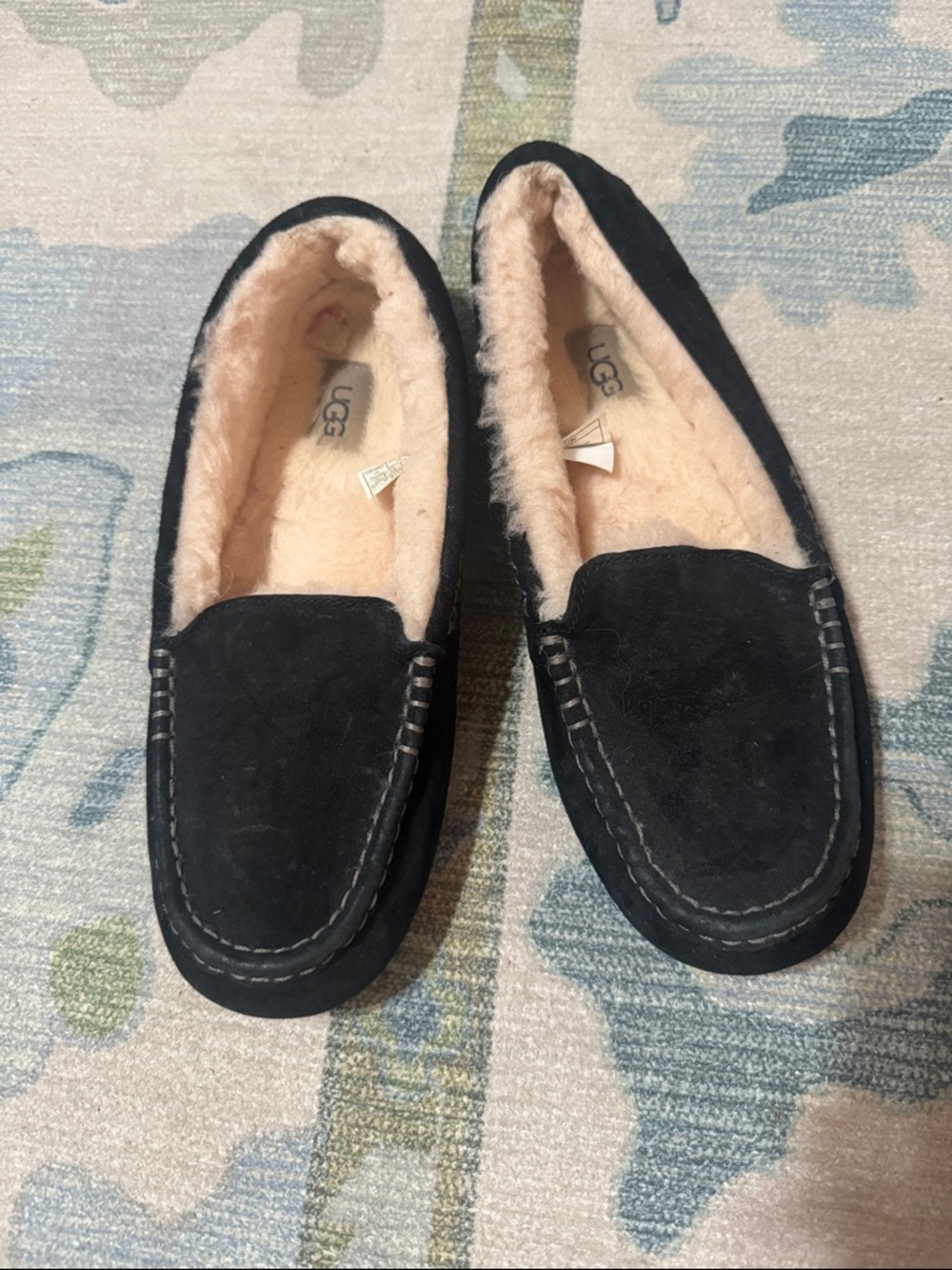 UGG women’s  Black Suede Shearling-Lined Slip-On Loafers